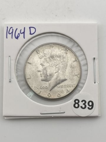 1964 D Kennedy Half Dollar Silver Coin: KEY WORDS: INDIAN ARTIFACT ARTIFACTS ARROWHEAD ARROWHEADS NATIVE AMERICAN MISSISSIPPIAN QUAPAW CADDO POTTERY COINS MORGAN DOLLAR PEACE DOLLAR SILVER COINS Arkansas. Now taking in consignments for pre-