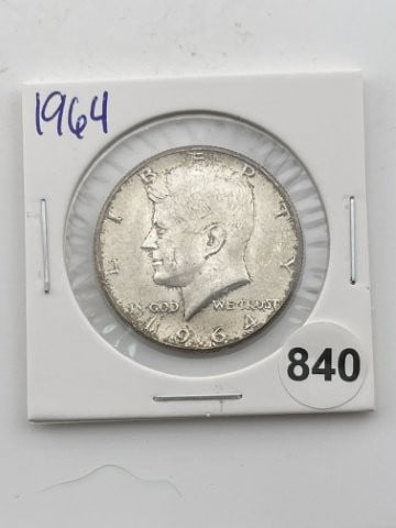 1964 Kennedy Half Dollar Silver Coin: KEY WORDS: INDIAN ARTIFACT ARTIFACTS ARROWHEAD ARROWHEADS NATIVE AMERICAN MISSISSIPPIAN QUAPAW CADDO POTTERY COINS MORGAN DOLLAR PEACE DOLLAR SILVER COINS Arkansas. Now taking in consignments for pre-
