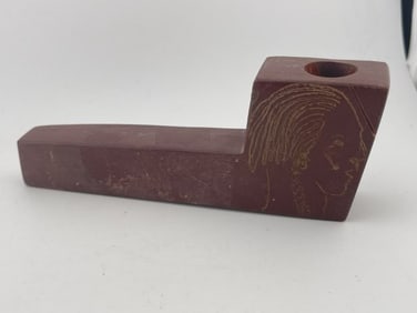 Engraved Redstone Elbow Pipe Indian Artifact Arrowhead