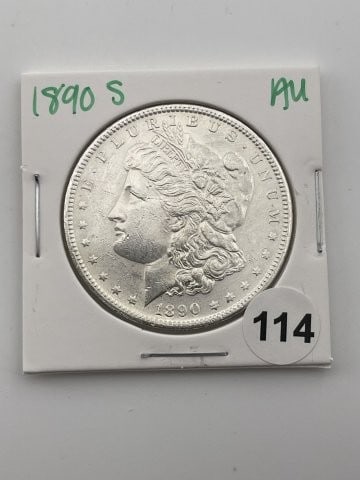 1890 S AU Morgan Silver Dollar Coin: All coins have been Sigma tested for authenticity. Please bid with confidence. KEY WORDS: INDIAN ARTIFACT ARTIFACTS ARROWHEAD ARROWHEADS NATIVE AMERICAN MISSISSIPPIAN QUAPAW CADDO POTTERY COINS MORGAN
