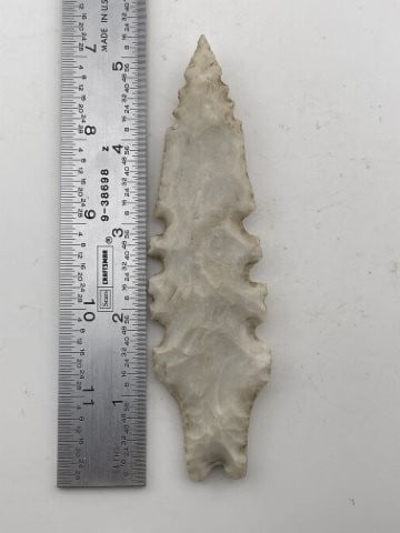 5 & 1/4" Eccentric very unusual notches Indian Artifact Arrowhead: KEY WORDS: INDIAN ARTIFACT ARTIFACTS ARROWHEAD ARROWHEADS NATIVE AMERICAN MISSISSIPPIAN QUAPAW CADDO POTTERY COINS MORGAN DOLLAR PEACE DOLLAR SILVER COINS Arkansas. Now taking in consignments for pre-