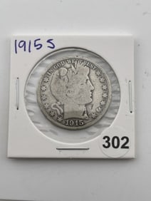 1915 S Barber Half Dollar Coin