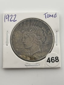 1922 Toned Peace Silver Dollar Coin