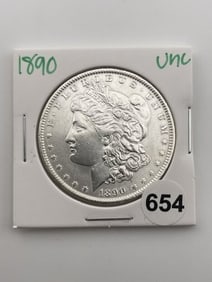 1890 UNC Morgan Silver Dollar Coin