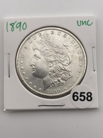 1890 UNC Morgan Silver Dollar Coin
