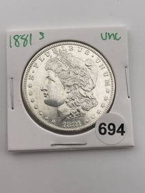1881 S UNC Morgan Silver Dollar Coin