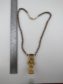 Trade Bead Necklace with Tumbaga Tairona Gold Figurine UNKNOWN MATERIAL
