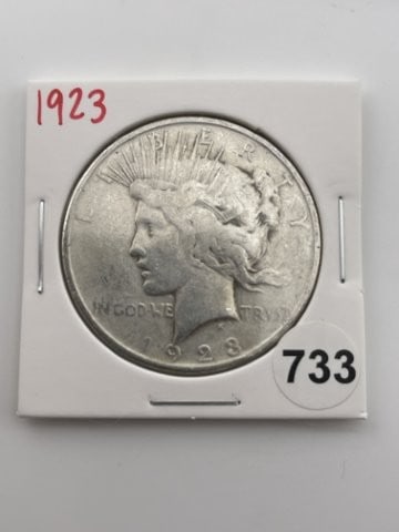 1923 Peace Silver Dollar Coin: All coins have been Sigma tested for authenticity. Please bid with confidence. KEY WORDS: INDIAN ARTIFACT ARTIFACTS ARROWHEAD ARROWHEADS NATIVE AMERICAN MISSISSIPPIAN QUAPAW CADDO POTTERY COINS MORGAN