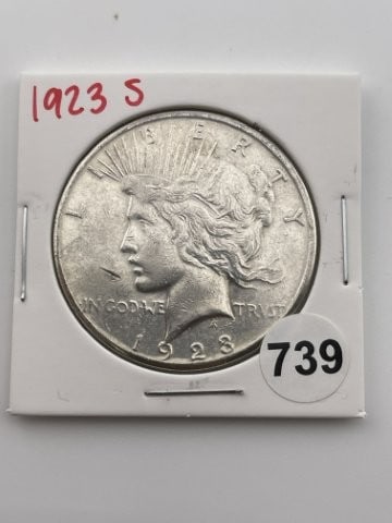 1923 S Peace Silver Dollar Coin: All coins have been Sigma tested for authenticity. Please bid with confidence. KEY WORDS: INDIAN ARTIFACT ARTIFACTS ARROWHEAD ARROWHEADS NATIVE AMERICAN MISSISSIPPIAN QUAPAW CADDO POTTERY COINS MORGAN