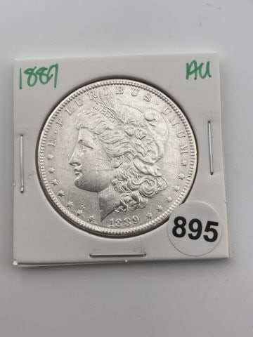 1889 AU Morgan Silver Dollar Coin: All coins have been Sigma tested for authenticity. Please bid with confidence. KEY WORDS: INDIAN ARTIFACT ARTIFACTS ARROWHEAD ARROWHEADS NATIVE AMERICAN MISSISSIPPIAN QUAPAW CADDO POTTERY COINS MORGAN