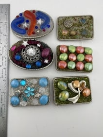 6 Beaded Belt Buckles