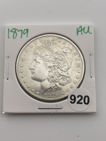 1879 AU Morgan Silver Dollar Coin: All coins have been Sigma tested for authenticity. Please bid with confidence. KEY WORDS: INDIAN ARTIFACT ARTIFACTS ARROWHEAD ARROWHEADS NATIVE AMERICAN MISSISSIPPIAN QUAPAW CADDO POTTERY COINS MORGAN