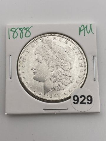 1888 AU Morgan Silver Dollar Coin: All coins have been Sigma tested for authenticity. Please bid with confidence. KEY WORDS: INDIAN ARTIFACT ARTIFACTS ARROWHEAD ARROWHEADS NATIVE AMERICAN MISSISSIPPIAN QUAPAW CADDO POTTERY COINS MORGAN