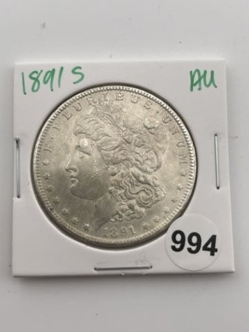 1891 S AU Morgan Silver Dollar Coin: All coins have been Sigma tested for authenticity. Please bid with confidence. KEY WORDS: INDIAN ARTIFACT ARTIFACTS ARROWHEAD ARROWHEADS NATIVE AMERICAN MISSISSIPPIAN QUAPAW CADDO POTTERY COINS MORGAN