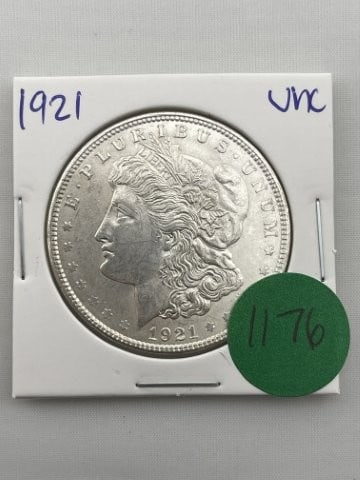 1921 UNC Morgan Silver Dollar Coin: All coins have been Sigma tested for authenticity so please bid with confidence. KEY WORDS: INDIAN ARTIFACT ARTIFACTS ARROWHEAD ARROWHEADS NATIVE AMERICAN MISSISSIPPIAN QUAPAW CADDO POTTERY COINS MORG