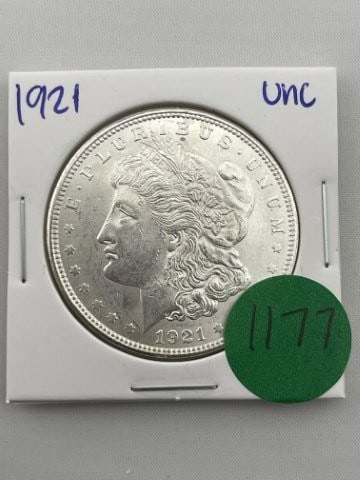1921 UNC Morgan Silver Dollar Coin: All coins have been Sigma tested for authenticity so please bid with confidence. KEY WORDS: INDIAN ARTIFACT ARTIFACTS ARROWHEAD ARROWHEADS NATIVE AMERICAN MISSISSIPPIAN QUAPAW CADDO POTTERY COINS MORG