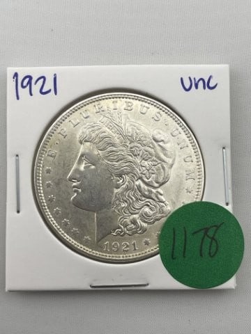 1921 UNC Morgan Silver Dollar Coin: All coins have been Sigma tested for authenticity so please bid with confidence. KEY WORDS: INDIAN ARTIFACT ARTIFACTS ARROWHEAD ARROWHEADS NATIVE AMERICAN MISSISSIPPIAN QUAPAW CADDO POTTERY COINS MORG