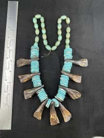 Buffalo Tooth & Trade Bead Necklace