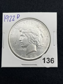 1922 D Peace Silver Dollar Coin