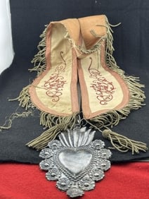 Hudson Bay Style Metal Gorget with presentation Collar Indian Artifact Arrowhead