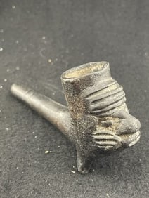 Engraved Pottery Pipe Face Effigy Indian Artifact Arrowhead