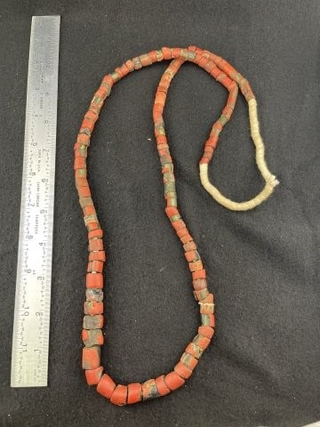 Trade Bead Necklace: KEY WORDS: INDIAN ARTIFACT ARTIFACTS ARROWHEAD ARROWHEADS NATIVE AMERICAN MISSISSIPPIAN QUAPAW CADDO POTTERY COINS MORGAN DOLLAR PEACE DOLLAR SILVER COINS. All coins have been Sigma tested for authent