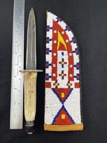 Stag Knife with Beaded Sheath