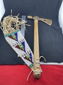 Brass Head Tomahawk Pipe with Beaded Drop