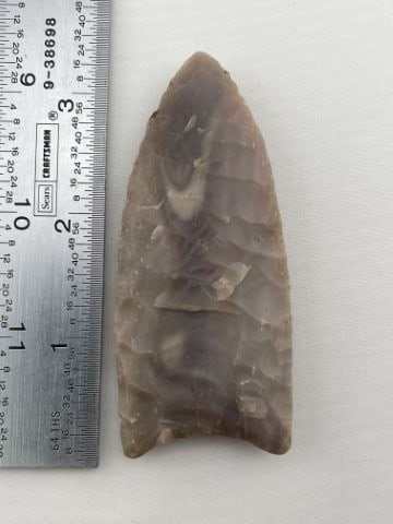 Clovis - Lavender with bull's eye pattern Pedernalas River chert, flutes and ground base, Gillespie: Clovis - Lavender with bull's eye pattern Pedernalas River chert, flutes and ground base, Gillespie Co. Ex Conners KEY WORDS: INDIAN ARTIFACT ARTIFACTS ARROWHEAD ARROWHEADS NATIVE AMERICAN MISSISSIPPI
