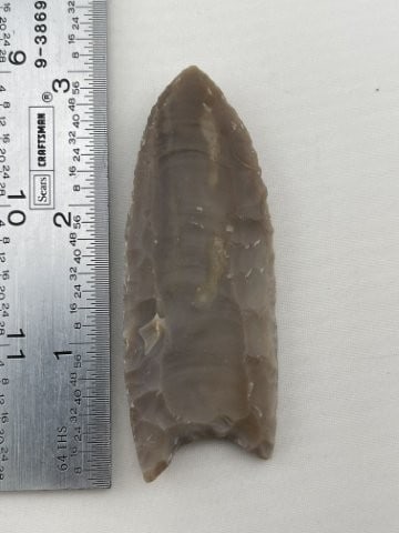Clovis - fluted on both sides, thinned and ground base, light and dark grey Edwards plateau flint, (1 of 4)