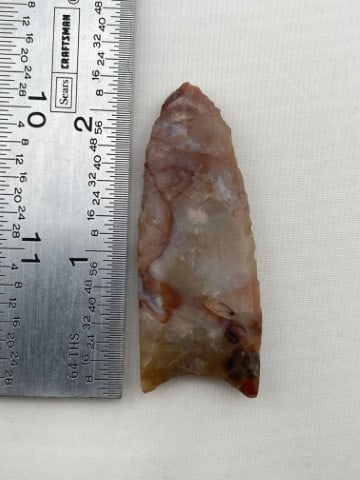 Clovis Paleo Point - Beautiful tecovas agate, basal thinned and ground base, North Texas Plains, (1 of 5)