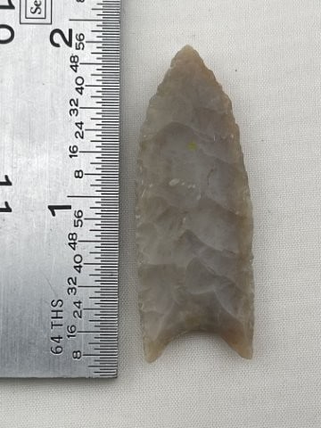 Plainview Paleo Dart point - light grey Edwards Plateau Chert, basal thinning and ground base, (1 of 4)