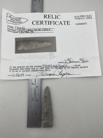 Travis point-light grey chert with ground base, Central Texas with Dwain Rogers COA (1 of 6)