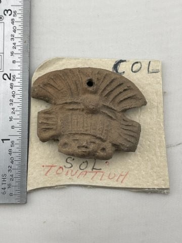 Pre-Columbian Human Effigy with Collector Information Card: KEY WORDS: INDIAN ARTIFACT ARTIFACTS ARROWHEAD ARROWHEADS NATIVE AMERICAN MISSISSIPPIAN QUAPAW CADDO POTTERY COINS MORGAN DOLLAR PEACE DOLLAR SILVER COINS. All coins have been Sigma tested for authent