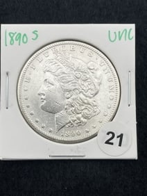 1890 S UNC Morgan Silver Dollar Coin