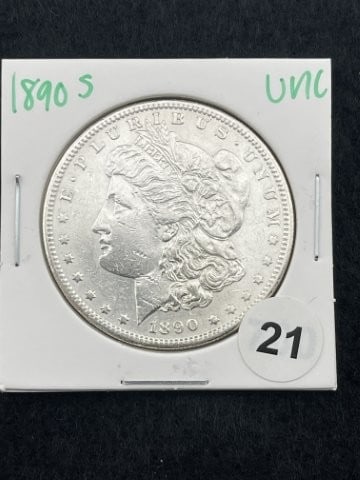 1890 S UNC Morgan Silver Dollar Coin (1 of 2)