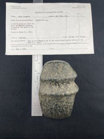 Grooved Axe with Gregory Perino COA from Brown County, Ohio Indian Artifact Arrowhead (1 of 7)