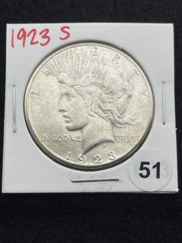 1923 S Peace Silver Dollar Coin: KEY WORDS: INDIAN ARTIFACT ARTIFACTS ARROWHEAD ARROWHEADS NATIVE AMERICAN MISSISSIPPIAN QUAPAW CADDO POTTERY COINS MORGAN DOLLAR PEACE DOLLAR SILVER COINS. All coins have been Sigma tested for authent
