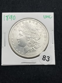 1890 UNC Morgan Silver Dollar Coin