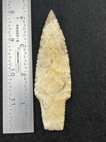4" Adena Indian Artifact Arrowhead: KEY WORDS: INDIAN ARTIFACT ARTIFACTS ARROWHEAD ARROWHEADS NATIVE AMERICAN MISSISSIPPIAN QUAPAW CADDO POTTERY COINS MORGAN DOLLAR PEACE DOLLAR SILVER COINS. All coins have been Sigma tested for authent