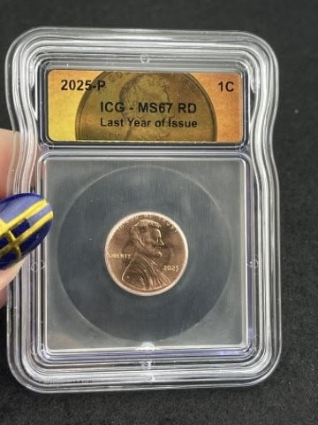 2025-P ICG - MS67 RD Last Year of Issue Penny: KEY WORDS: INDIAN ARTIFACT ARTIFACTS ARROWHEAD ARROWHEADS NATIVE AMERICAN MISSISSIPPIAN QUAPAW CADDO POTTERY COINS MORGAN DOLLAR PEACE DOLLAR SILVER COINS. All coins have been Sigma tested for authent