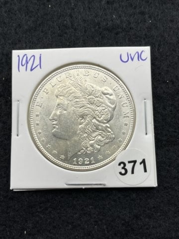 1921 UNC Morgan Silver Dollar Coin: KEY WORDS: INDIAN ARTIFACT ARTIFACTS ARROWHEAD ARROWHEADS NATIVE AMERICAN MISSISSIPPIAN QUAPAW CADDO POTTERY COINS MORGAN DOLLAR PEACE DOLLAR SILVER COINS. All coins have been Sigma tested for authent