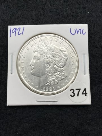 1921 UNC Morgan Silver Dollar Coin: KEY WORDS: INDIAN ARTIFACT ARTIFACTS ARROWHEAD ARROWHEADS NATIVE AMERICAN MISSISSIPPIAN QUAPAW CADDO POTTERY COINS MORGAN DOLLAR PEACE DOLLAR SILVER COINS. All coins have been Sigma tested for authent
