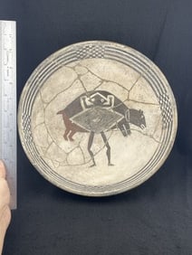 Anasazi Black and White Painted Bowl from Arizona exceptional paint and details has been broken &