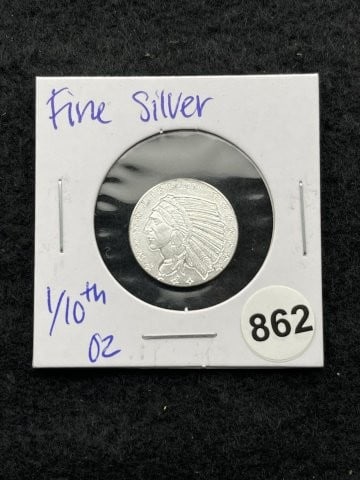1/10th Fine Silver Coin: KEY WORDS: INDIAN ARTIFACT ARTIFACTS ARROWHEAD ARROWHEADS NATIVE AMERICAN MISSISSIPPIAN QUAPAW CADDO POTTERY COINS MORGAN DOLLAR PEACE DOLLAR SILVER COINS. All coins have been Sigma tested for authent