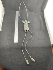 Sterling Silver & Turquoise Bolo Tie very nice workmanship