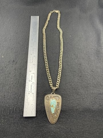 Sterling Silver Chain & Pendant very nice Turquoise (1 of 9)