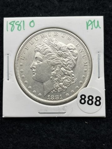 1881 O AU Morgan Silver Dollar Coin: KEY WORDS: INDIAN ARTIFACT ARTIFACTS ARROWHEAD ARROWHEADS NATIVE AMERICAN MISSISSIPPIAN QUAPAW CADDO POTTERY COINS MORGAN DOLLAR PEACE DOLLAR SILVER COINS. All coins have been Sigma tested for authent