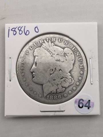 1886 O Morgan Silver Dollar Coin: KEY WORDS: INDIAN ARTIFACT ARTIFACTS ARROWHEAD ARROWHEADS NATIVE AMERICAN MISSISSIPPIAN QUAPAW CADDO POTTERY COINS MORGAN DOLLAR PEACE DOLLAR SILVER COINS. All coins have been Sigma tested for authent