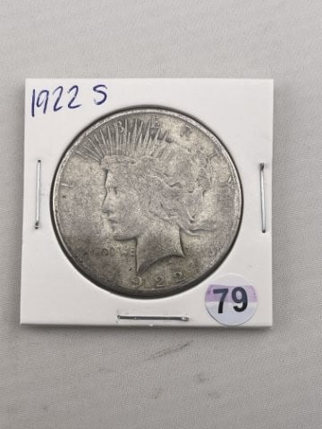 1922 S Peace Silver Dollar Coin: KEY WORDS: INDIAN ARTIFACT ARTIFACTS ARROWHEAD ARROWHEADS NATIVE AMERICAN MISSISSIPPIAN QUAPAW CADDO POTTERY COINS MORGAN DOLLAR PEACE DOLLAR SILVER COINS. All coins have been Sigma tested for authent
